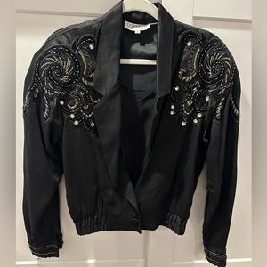 Vintage Cropped Embellished Jacket - Black
